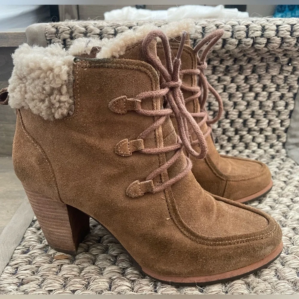 UGG Brown Ankle Boots with Shearling Trim - Picture 7 of 7